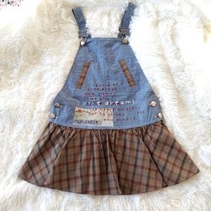 Girls denim and plaid dress overalls